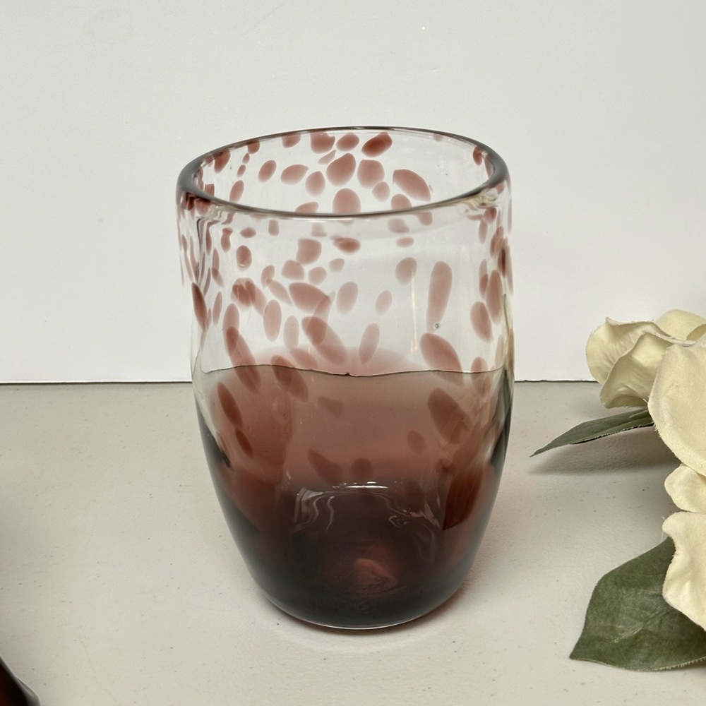 Vintage Hand Blown Art Glass Purple Tortoise spotted vase
